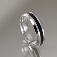 Polished Argentium Silver 6mm Beveled Edge 2mm Black Resin Band Ring