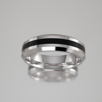 Polished Argentium Silver 6mm Beveled Edge 2mm Black Resin Band Ring