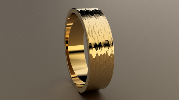 Hammered Yellow Gold 6mm Flat Wedding Band