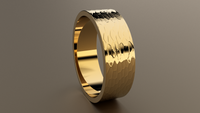 Hammered Yellow Gold 7mm Flat Wedding Band
