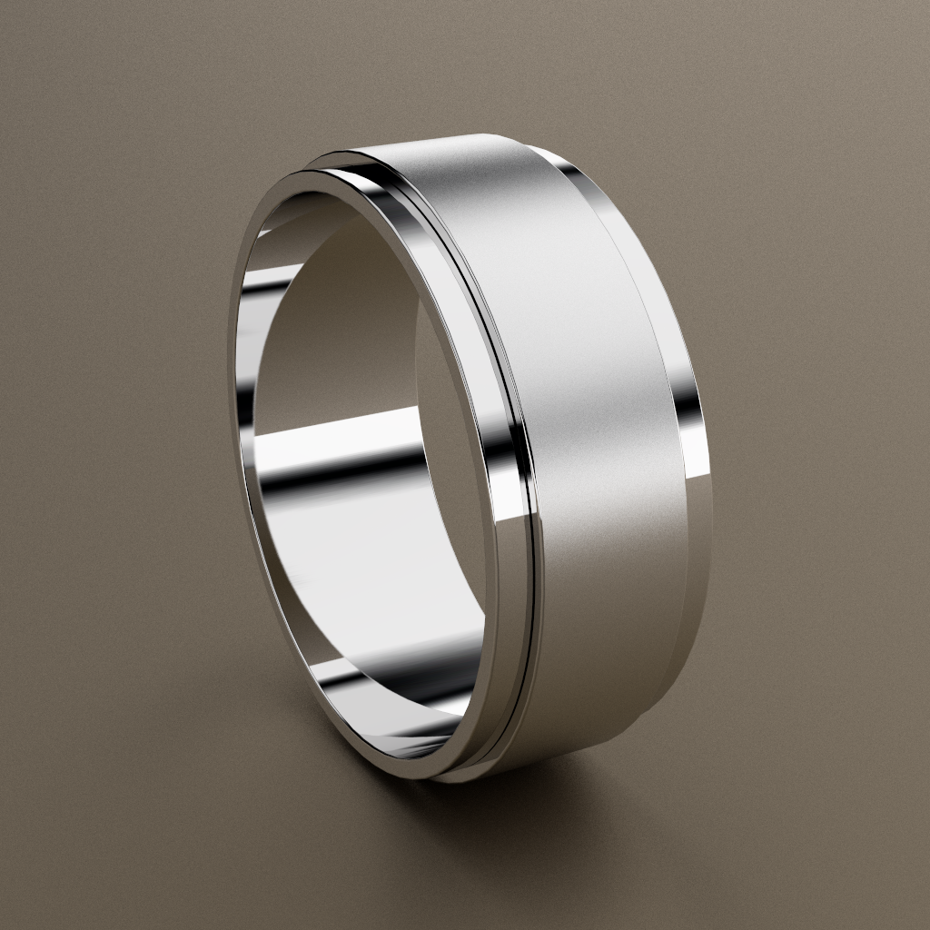 Brushed White Gold 8mm Step Edge Band