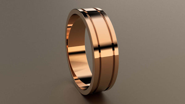 Polished Rose Gold 6mm Double Groove Wedding Band