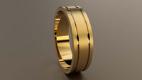 Brushed Yellow Gold 6mm Double Groove Wedding Band
