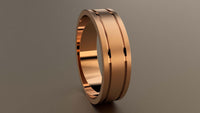Brushed Rose Gold 6mm Double Groove Wedding Band