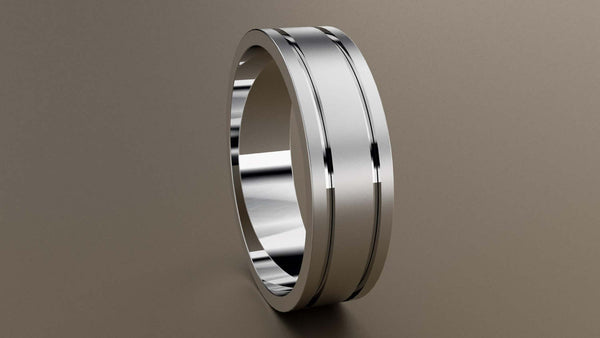 Brushed White Gold 6mm Double Groove Wedding Band
