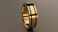 Polished Yellow Gold 6mm Double Black Groove Wedding Band