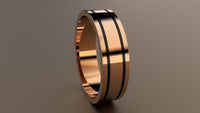 Polished Rose Gold 6mm Double Black Groove Wedding Band