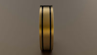 Brushed Yellow Gold 6mm Double Black Groove Wedding Band