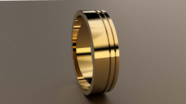 Polished Yellow Gold 6mm Double Offset Groove Wedding Band