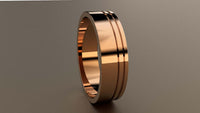 Polished Rose Gold 6mm Double Offset Groove Wedding Band