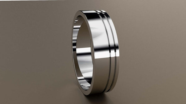 Polished White Gold 6mm Double Offset Groove Wedding Band