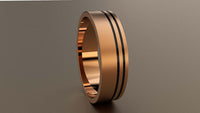 Brushed Rose Gold 6mm Double Offset Black Groove Wedding Band