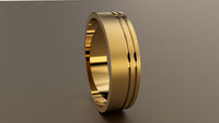 Brushed Yellow Gold 6mm Double Offset Groove Wedding Band