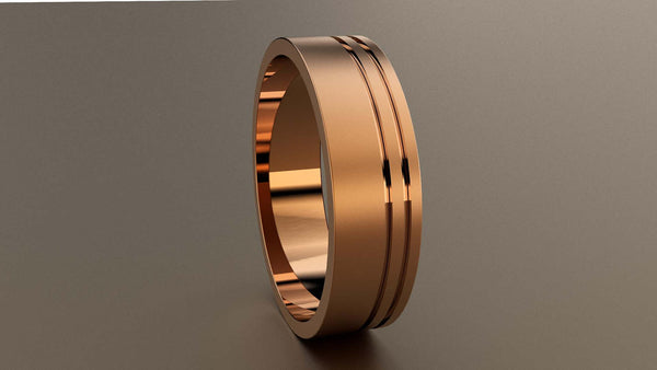 Brushed Rose Gold 6mm Double Offset Groove Wedding Band