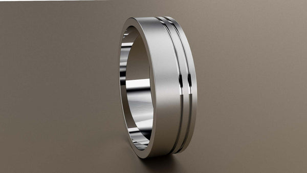 Brushed White Gold 6mm Double Offset Groove Wedding Band