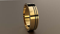 Polished Yellow Gold 6mm Double Offset Black Groove Wedding Band