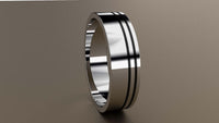 Polished White Gold 6mm Double Offset Black Grooved Wedding Band