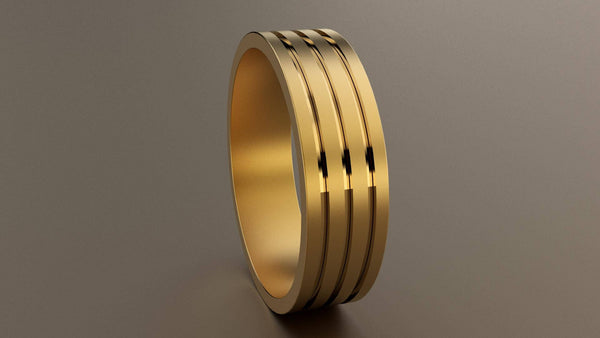 Brushed Yellow Gold 6mm Triple Groove Wedding Band