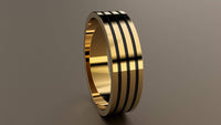 Polished Yellow Gold 6mm Triple Black Groove Wedding Band