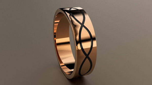 Polished Rose Gold 6mm Infinity Black Groove Wedding Band