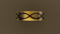 Brushed Yellow Gold 6mm Infinity Black Groove Wedding Band