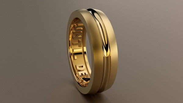 Brushed Yellow Gold 6mm Interior Message Wedding Band