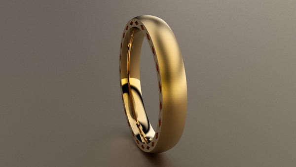 Brushed Yellow Gold 4mm Side Design Wedding Band