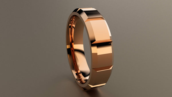 Polished Rose Gold 6mm Beveled Edge Wedding Band