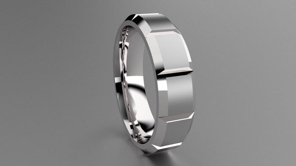 Brushed Sterling Silver 6mm Beveled Edge Segmented Wedding Band