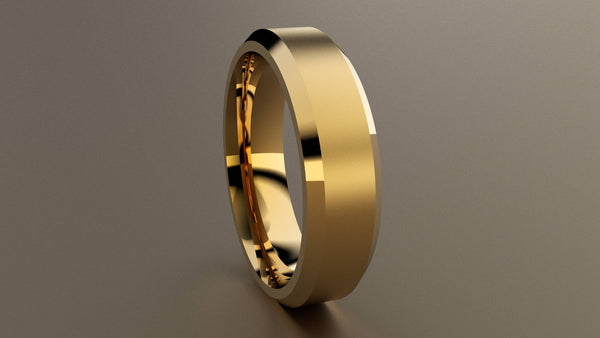 Brushed Yellow Gold 6mm Beveled Edge Wedding Band