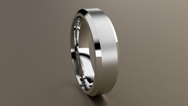 Brushed White Gold 6mm Beveled Edge Wedding Band