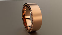 Brushed Rose Gold 8mm Recessed Beading Wedding Band