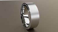 Brushed White Gold 8mm Recessed Beading Wedding Band