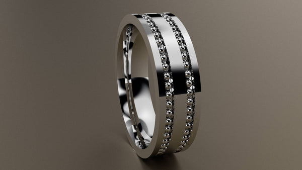 Polished White Gold 6mm Double Bead Row Wedding Band