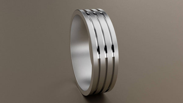 Brushed White Gold 6mm Triple Groove Wedding Band