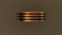 Brushed Rose Gold 6mm Triple Black Groove Wedding Band