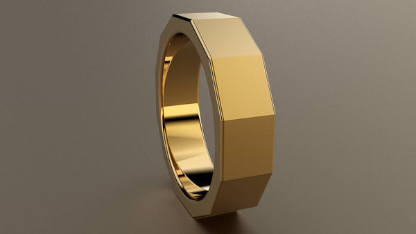 Brushed Yellow Gold 6mm 12 Sided Bolt Wedding Band