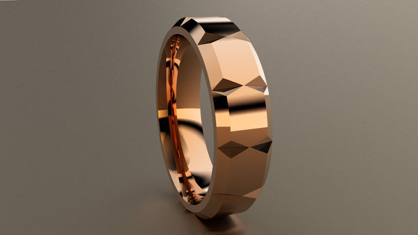 Polished Rose Gold 6mm Beveled Edge Faceted Wedding Band