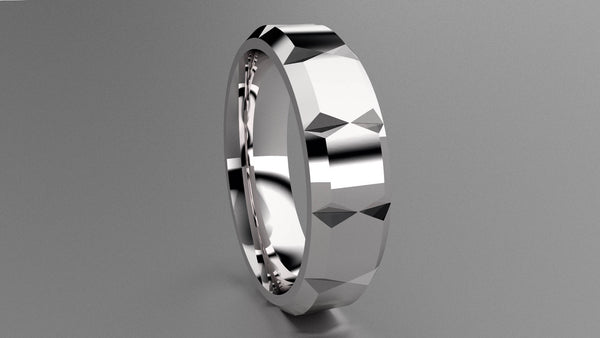 Polished Sterling Silver 6mm Beveled Edge with Facets Wedding Band