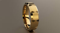 Brushed Yellow Gold 6mm Beveled Edge with Facets Wedding Band