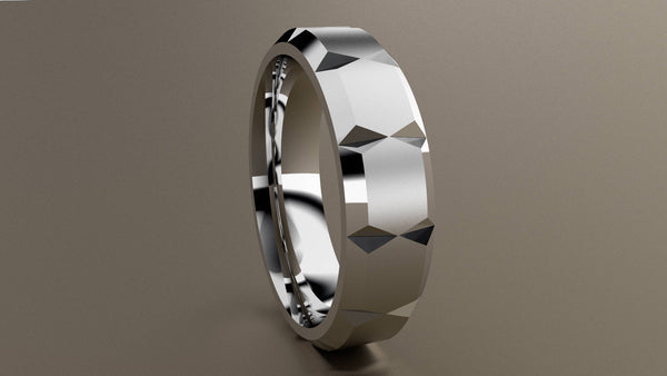 Brushed White Gold 6mm Beveled Edge with Facets Wedding Band