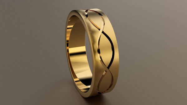 Brushed Yellow Gold 6mm Infinity Groove Wedding Band