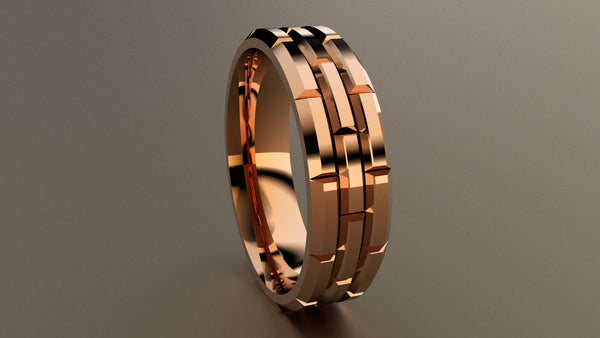 Polished Rose Gold 6mm Brick Wedding Band