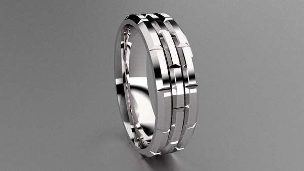 Polished Sterling Silver 6mm Brick Pattern Wedding Band
