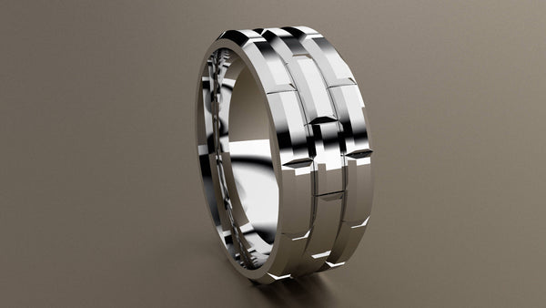 Polished White Gold 8mm Brick Pattern Wedding Band