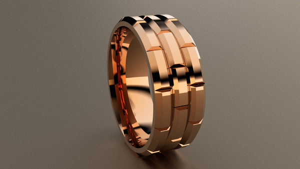 Polished Rose Gold 8mm Brick Wedding Band