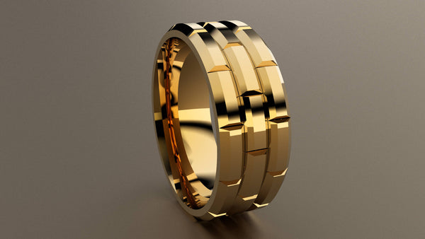 Polished Yellow Gold 8mm Brick Pattern Wedding Band