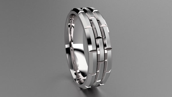 Brushed Sterling Silver 6mm Brick Pattern Wedding Band