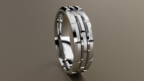 Brushed White Gold 6mm Brick Pattern Wedding Band