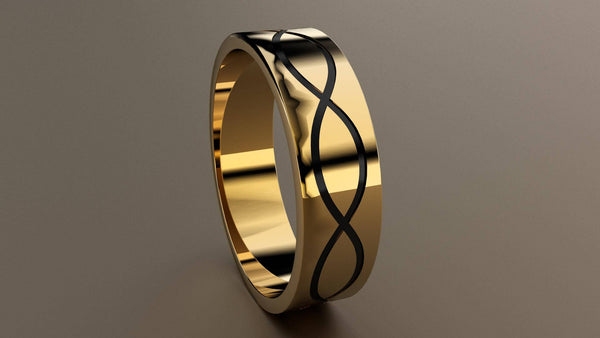 Polished Yellow Gold 6mm Infinity Black Groove Wedding Band